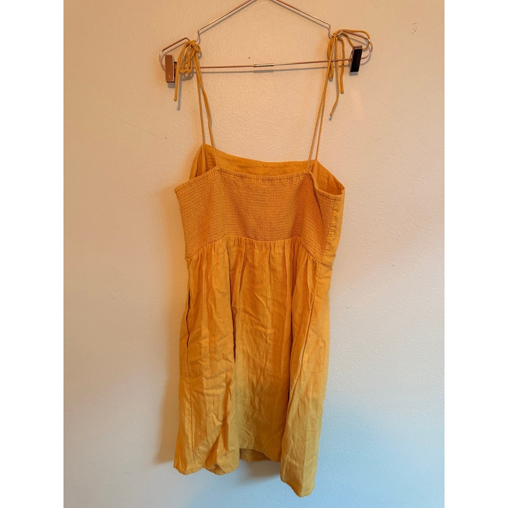 Old Navy Mini Dress Size L Yellow SL Cami Tie St Linen Blend Summer Smocked - Picture 4 of 7